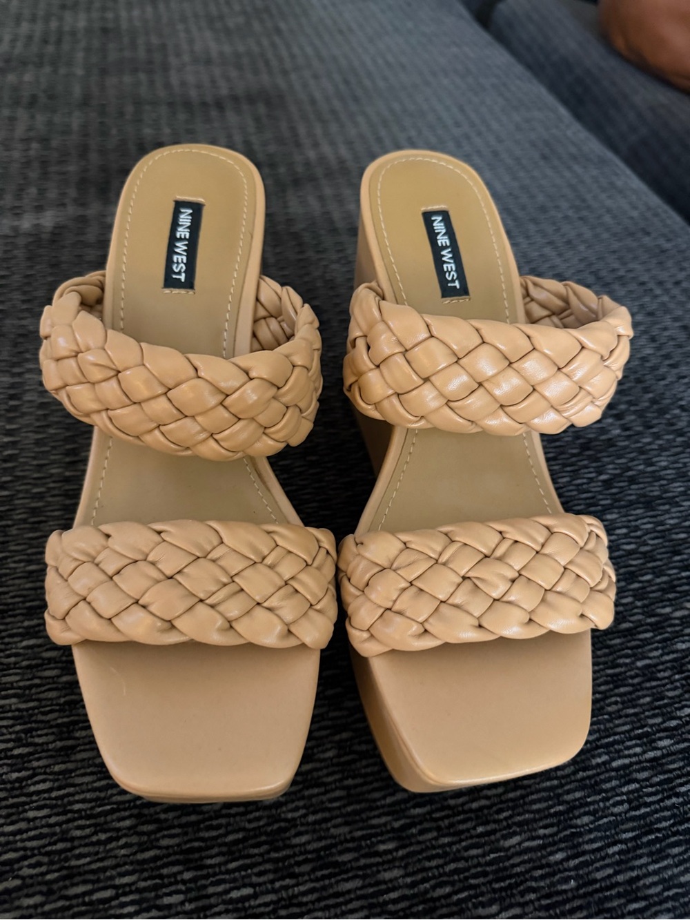 Nine West Braided Double-Strap Slide Mules in Tan